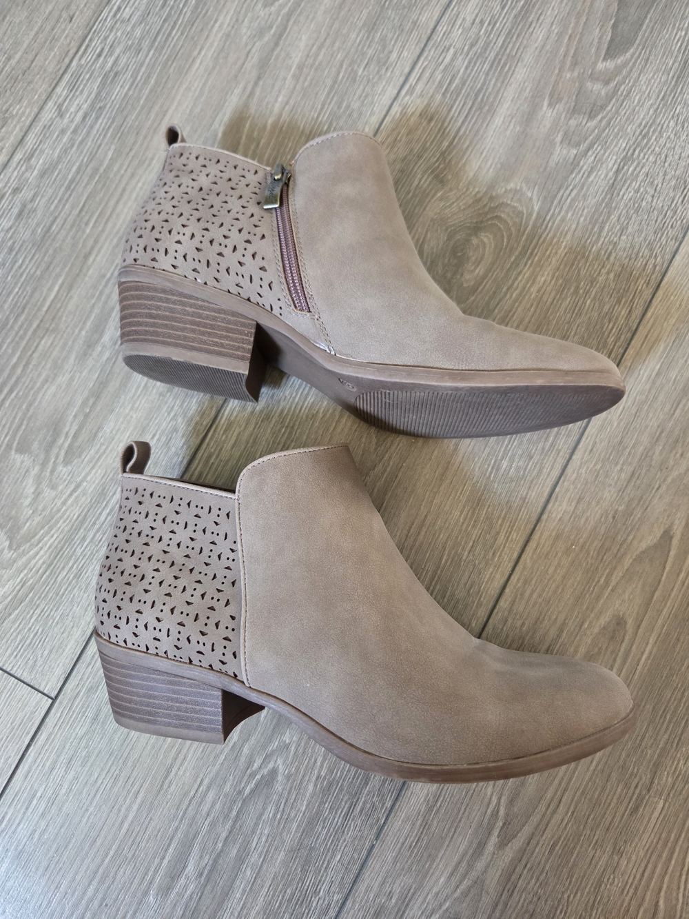 Xappeal Taupe Laser-Cut Ankle Booties